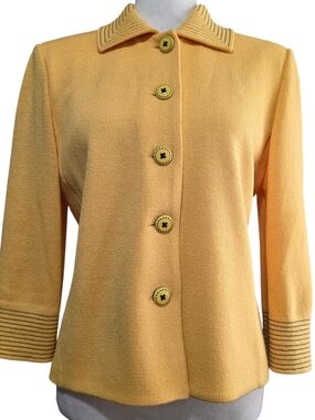 St. John Collection Yellow Knit Blazer Jacket Button Front Luxe Career Chic Sz 8